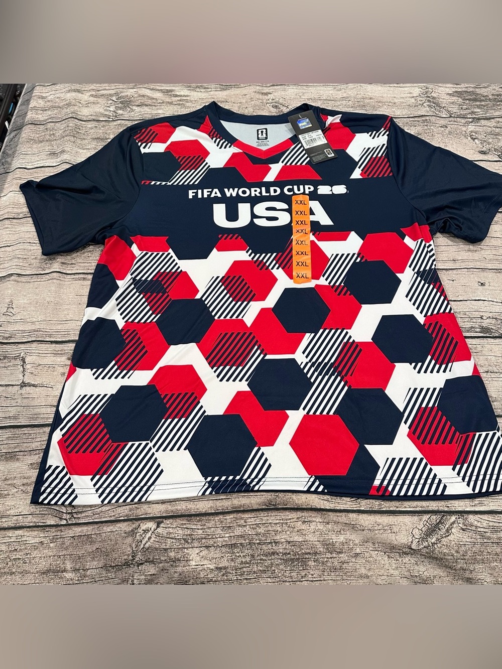 NWT FIFA World Cup USA Hexagon Graphic USA Jersey - Navy, Red, White Men’s XXL